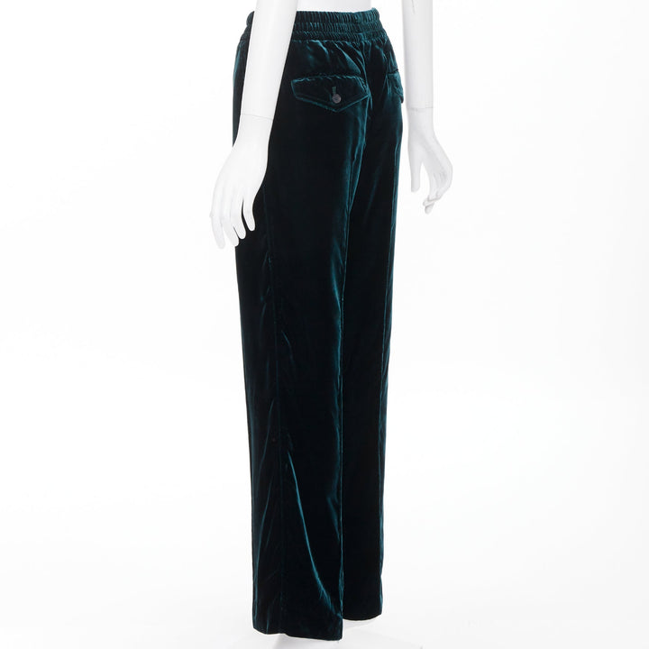 TOM FORD emerald green viscose pleated front drawstring velvet joggers FR36 S