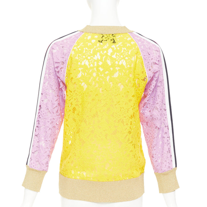 GUCCI multicolor lace UFO sunburst sequin applique pullover sweater top XS