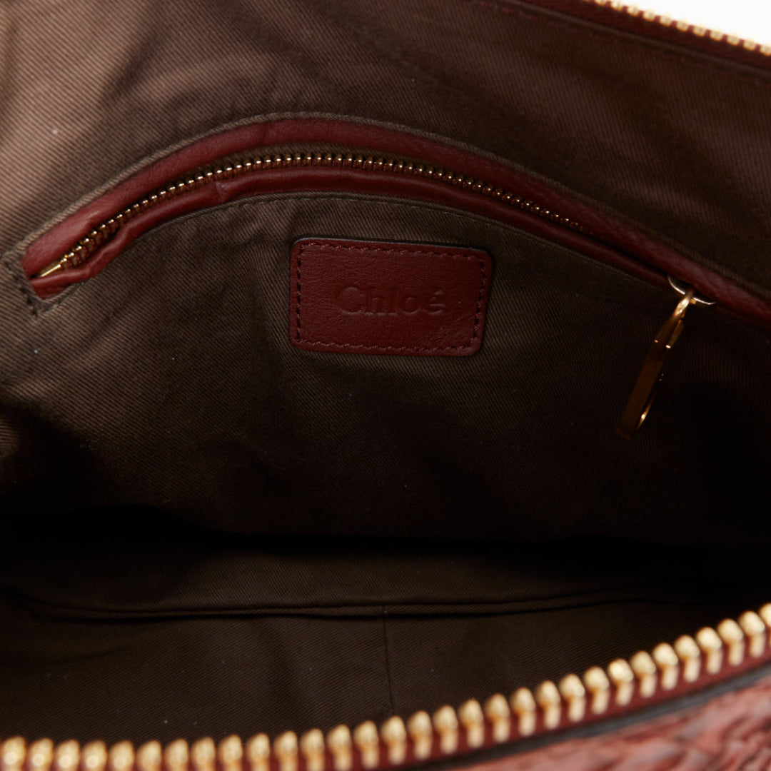 CHLOE Marcie Medium reddish brown snakeskin gold hardware satchel handbag
