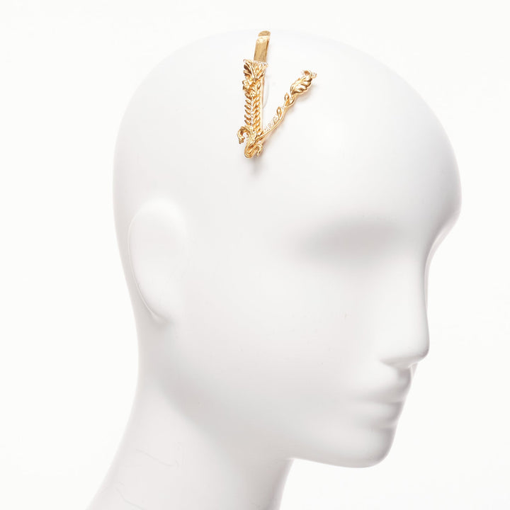 VERSACE Virtus gold baroque big V logo baroque single hair clip