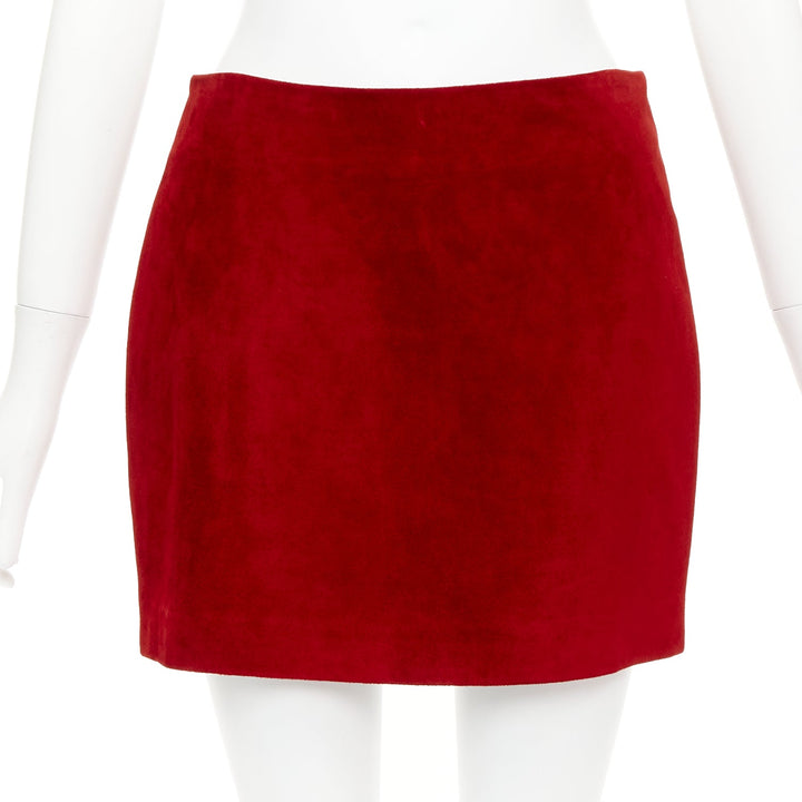 SAINT LAURENT 2019 red suede leather back dart mini skirt FR38 M