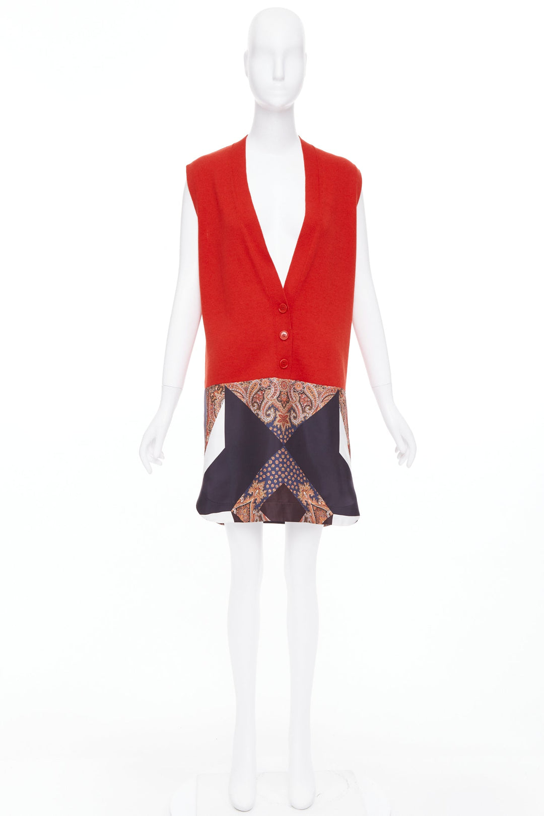 GIVENCHY Tisci 2013 Runway red black wool cotton silk paisley vest dress XS