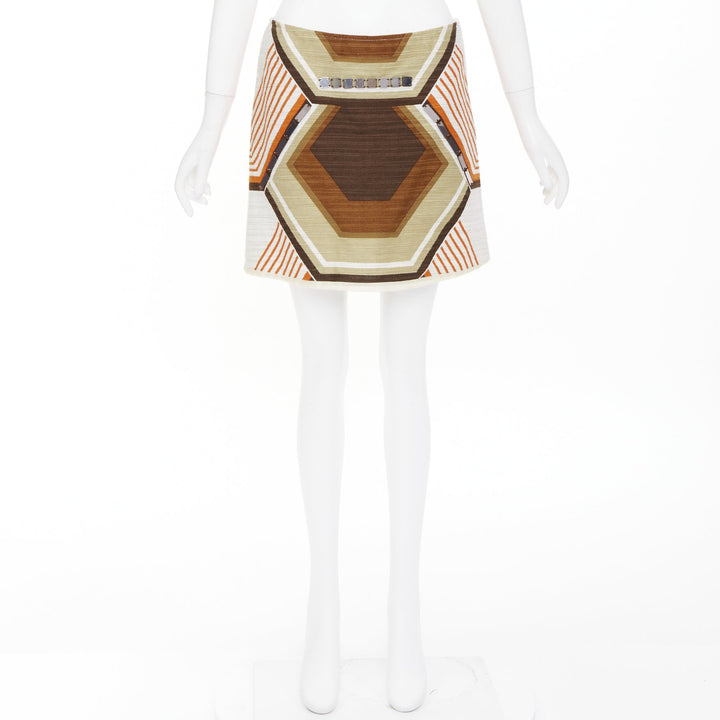 MIU MIU geometric textured cotton linen embellished plate mini skirt IT40 S