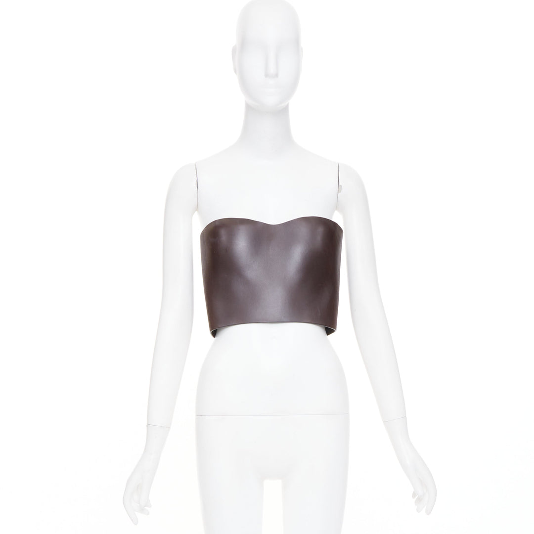 FENDI 2021 Runway brown molded leather curved neckline corset bustier top S