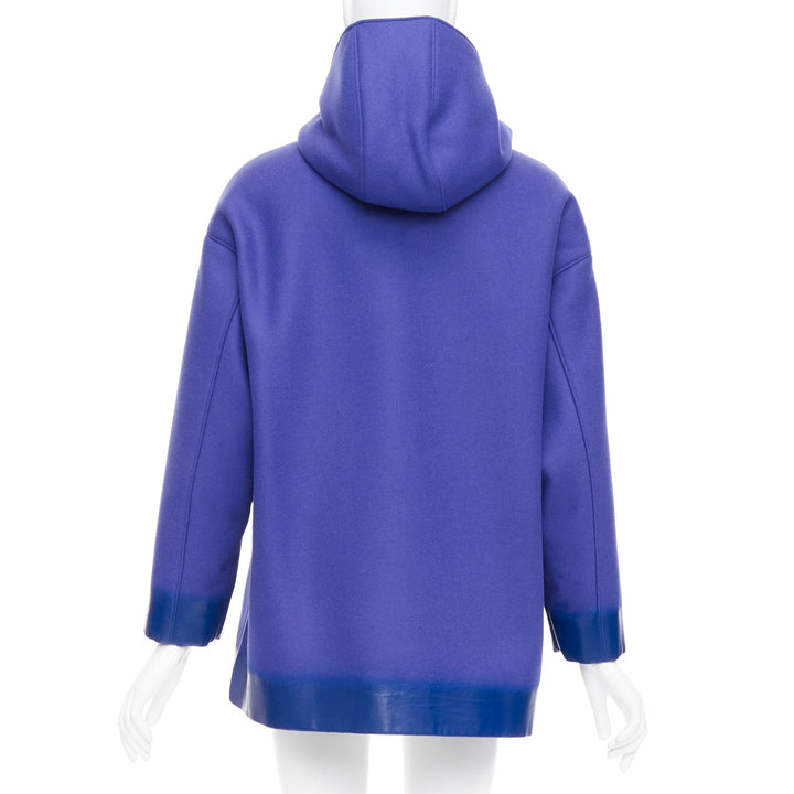 PRADA 2018 Runway blue virgin wool lacqured hem popover hoodie IT38 XSS