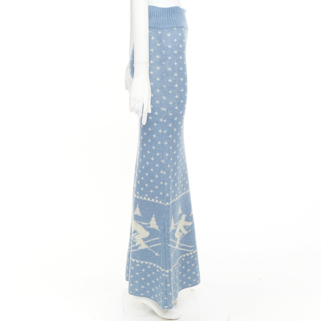 rare JUNYA WATANABE 1994 Vintage Skiier blue cream wool intarsia graphic skirt