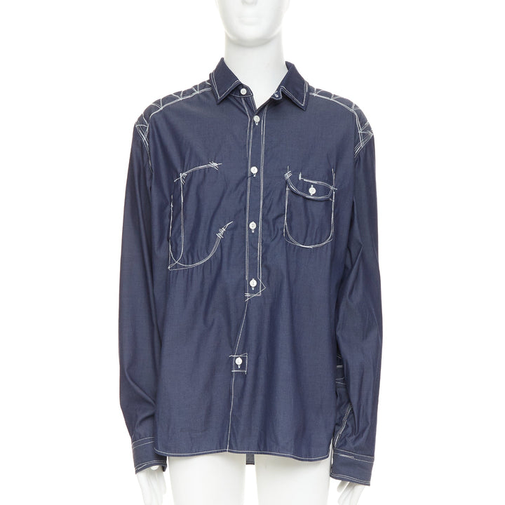 JUNYA WATANABE MEN 2024 navy white cotton twill contrast stitch work shirt XL