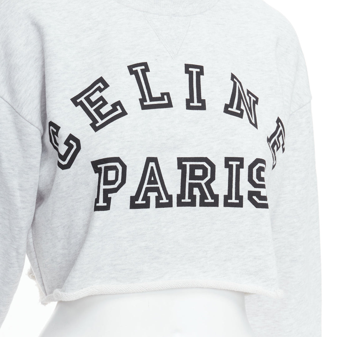 CELINE Runway grey cotton varsity logo cutoff sweatshirt crop top S