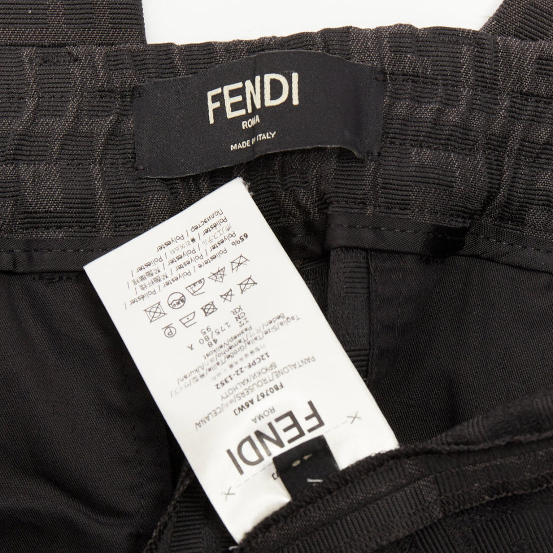 FENDI black FF Zucca monogram jacquard pleat front tapered cropped pants IT48 M