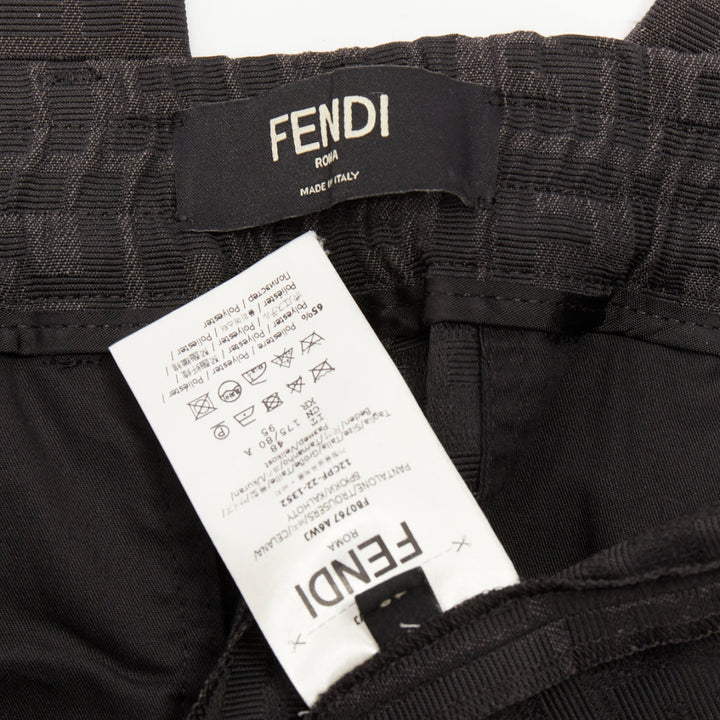 FENDI black FF Zucca monogram jacquard pleat front tapered cropped pants IT48 M