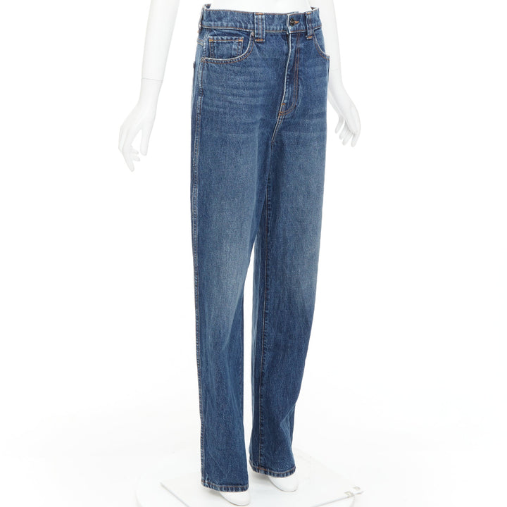 KHAITE Albi dark blue washed high waist tapered relaxed jeans 30"