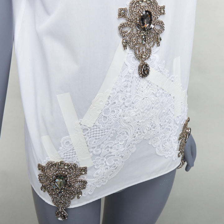 CHRISTOPHER KANE 2013 Vintage white silver jewel lace tape embellished top