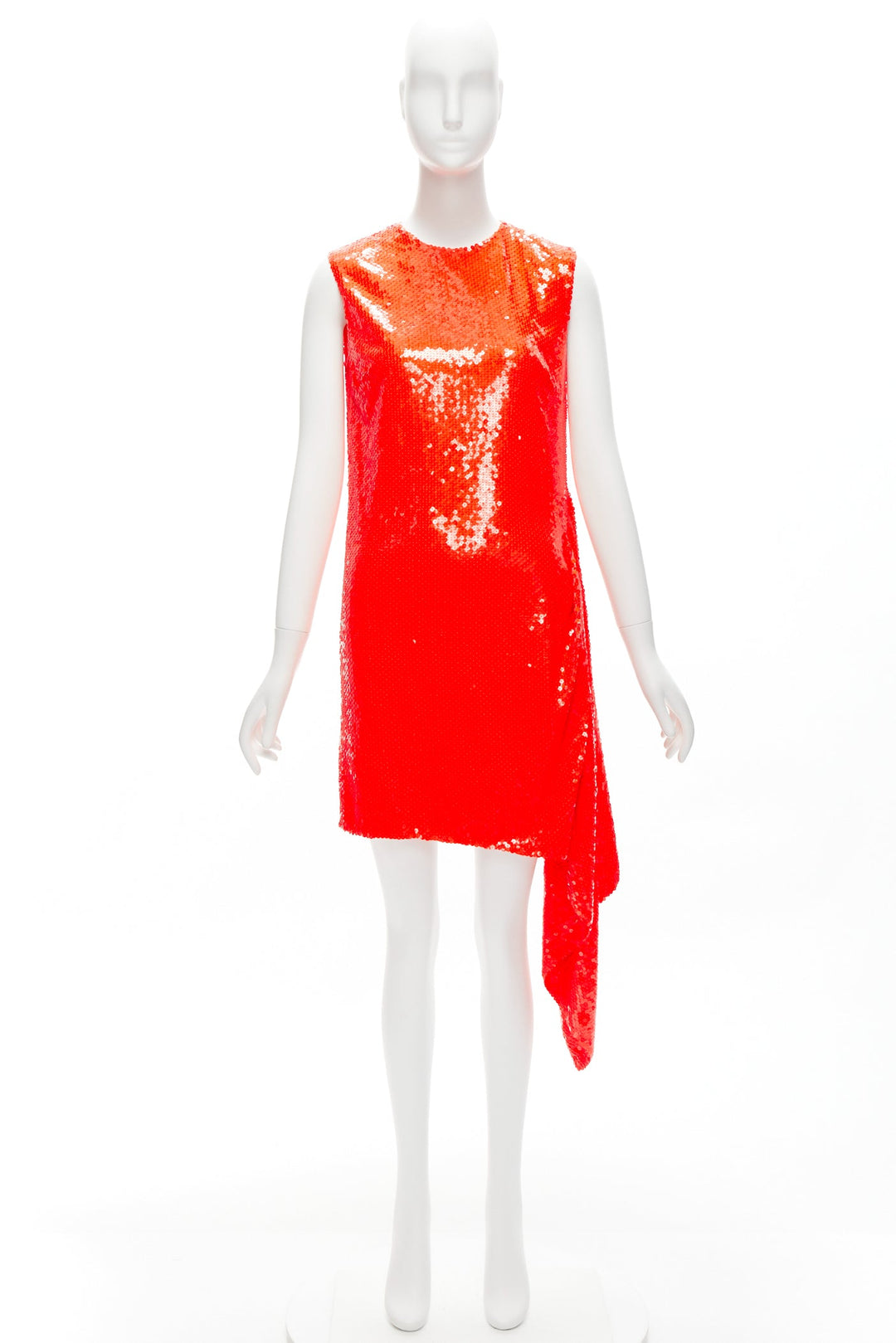 CALVIN KLEIN 205W39NYC Raf Simons red sequins draped hem dress US4 S