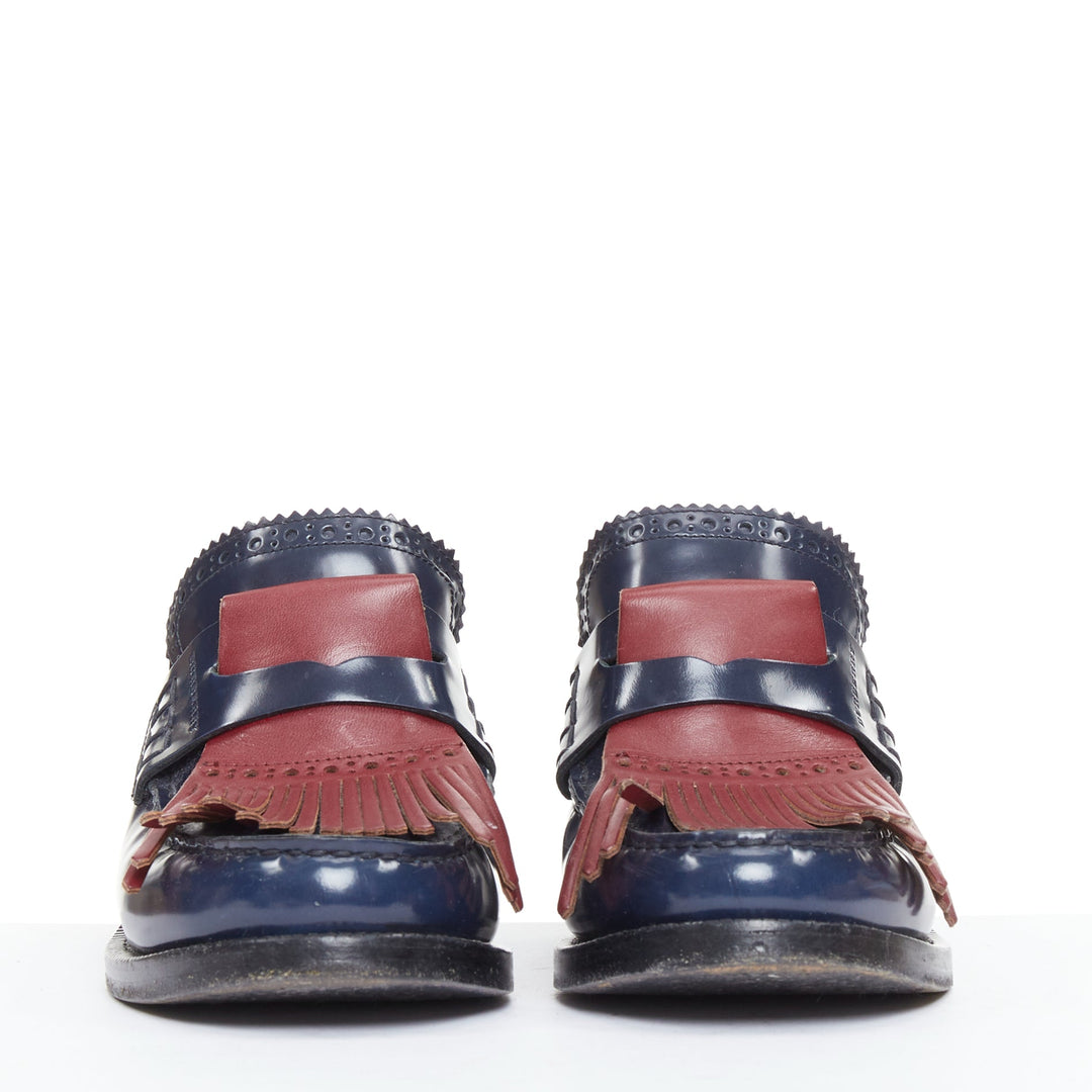 BURBERRY 2018 RUnway Beckshill Contrast navy red fringed brogues mules EU38