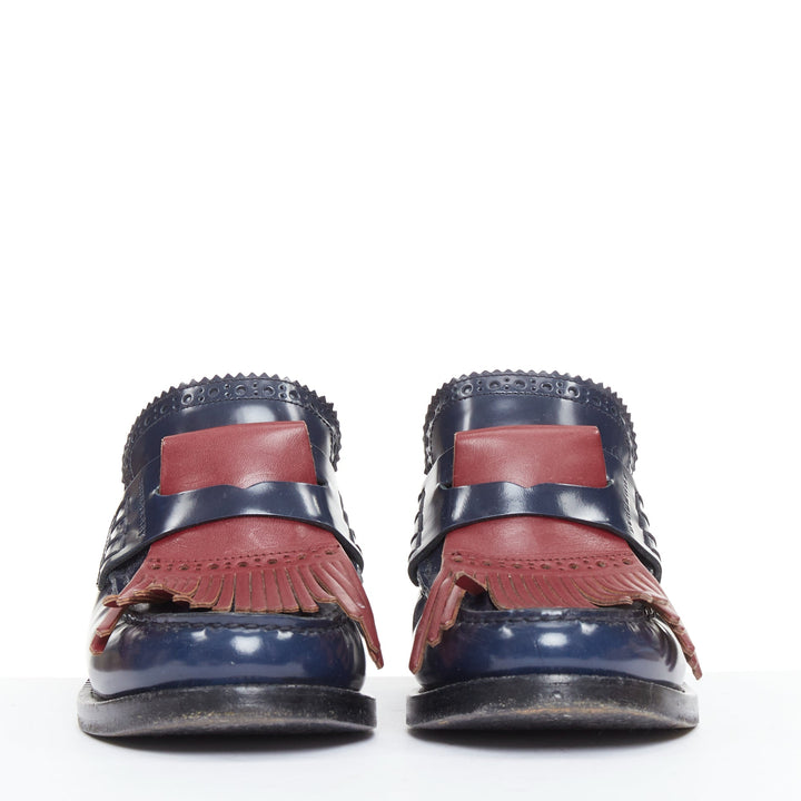 BURBERRY 2018 RUnway Beckshill Contrast navy red fringed brogues mules EU38