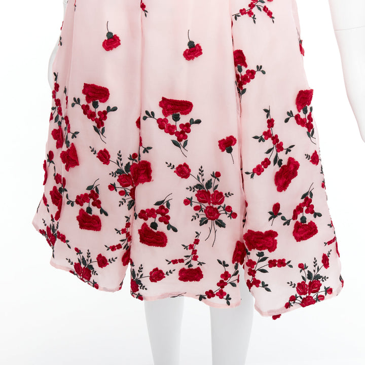 OSCAR DE LA RENTA 2016 pink red degrade carnation rose embroidered dress US4 S