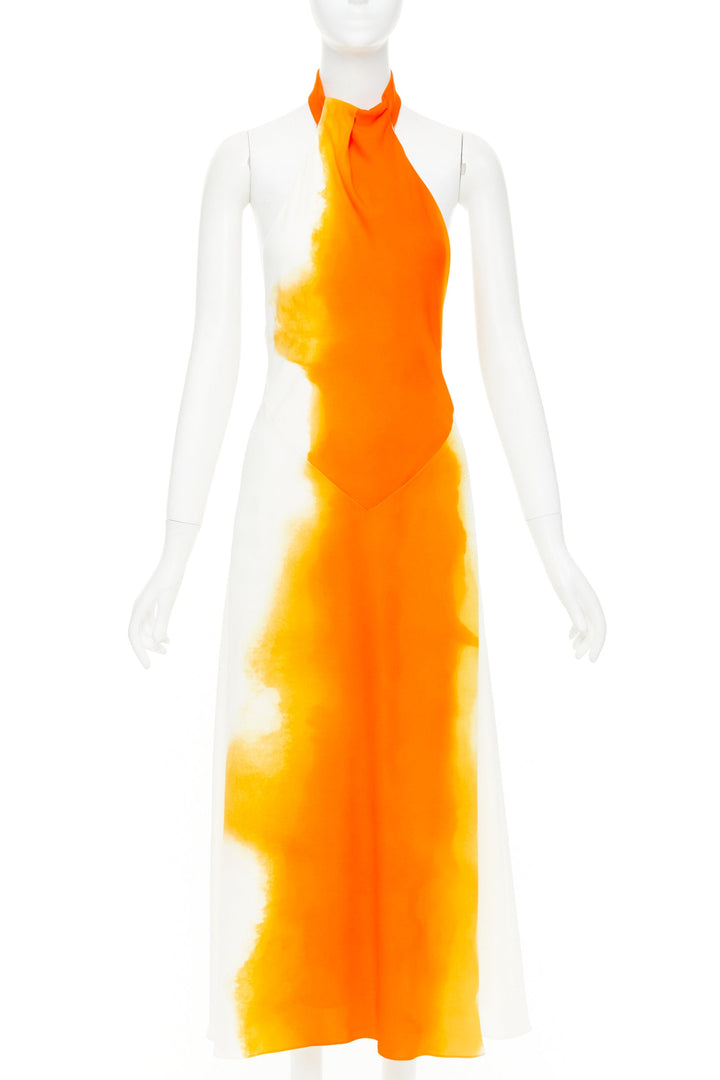 FERRAGAMO Maximilian Davis 2023 Runway orange sunset silk halter dress IT38 XS