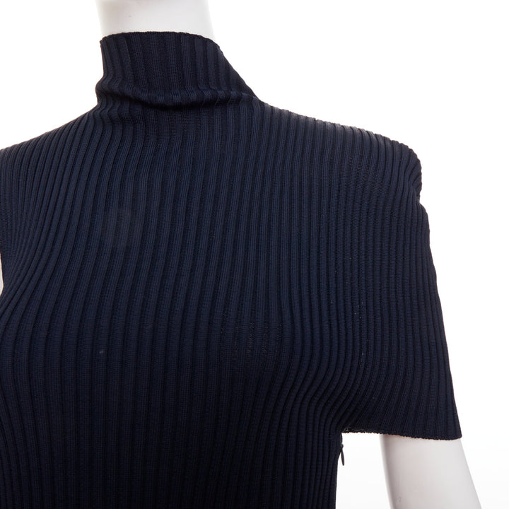 JW ANDERSON navy viscose ribbed turtleneck deconstructed mini dress XS