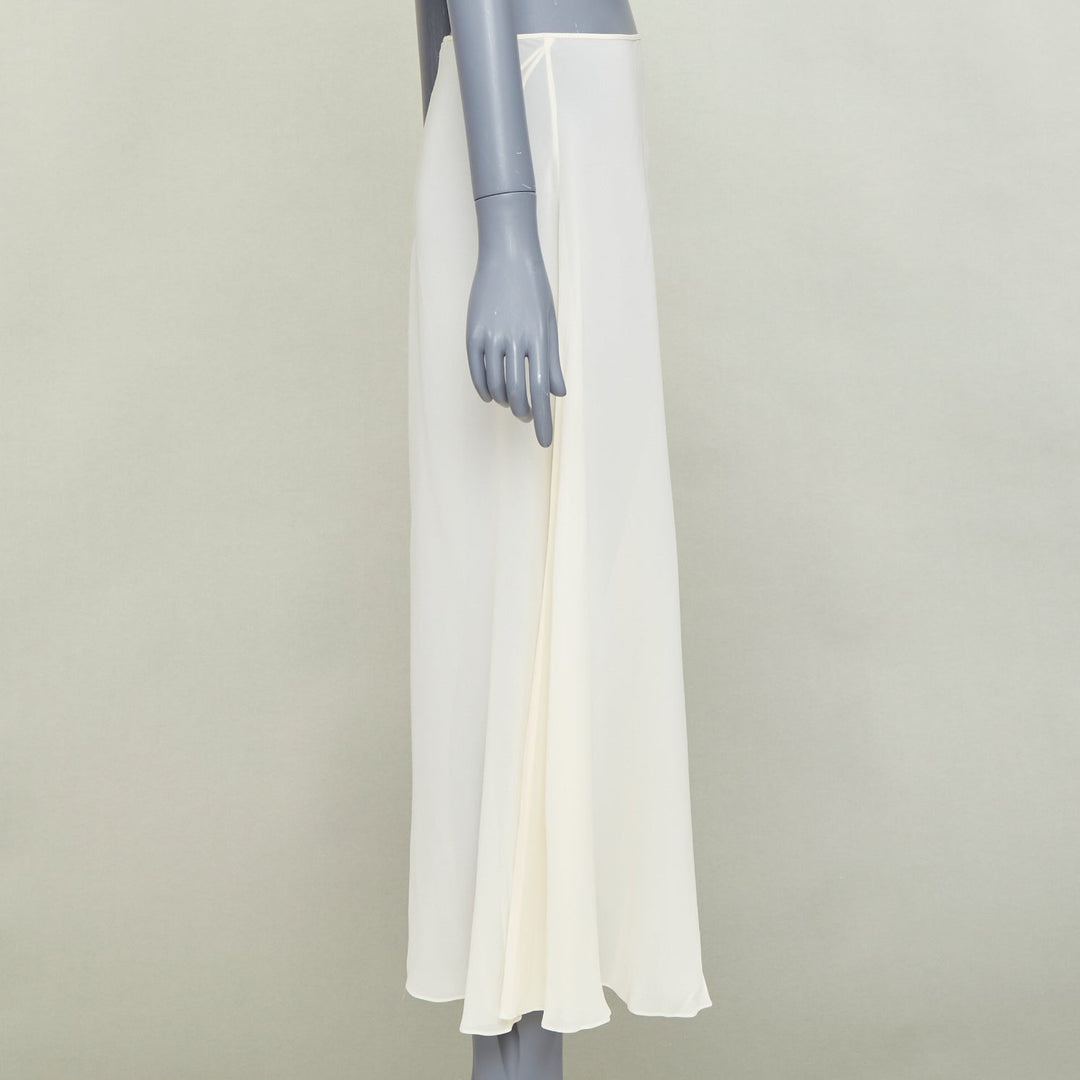 CHRISTIAN DIOR 100% silk ivory semi sheer  A-line slip lining midi skirt FR38 M