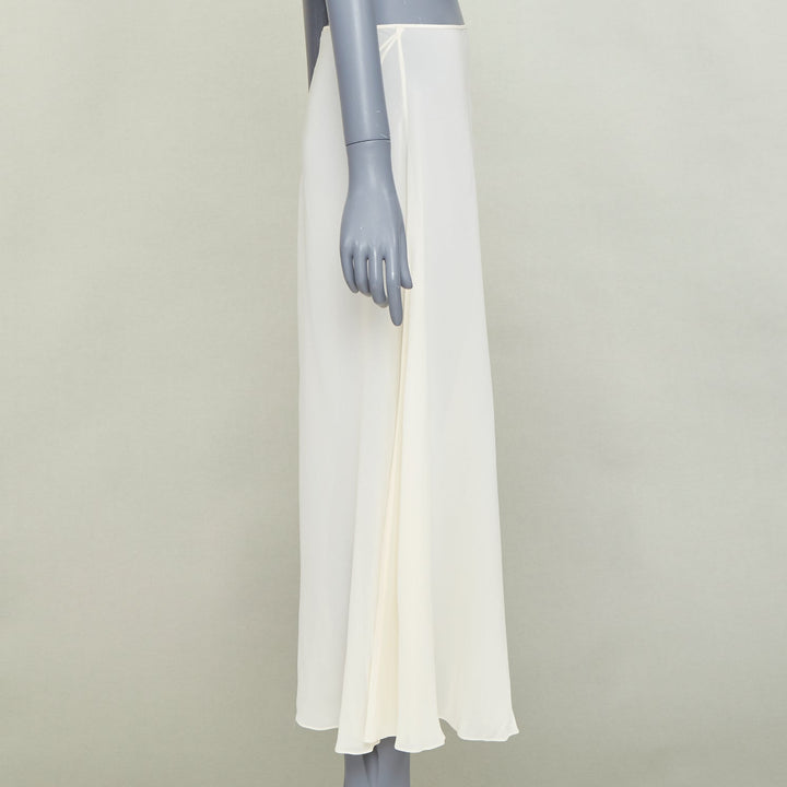 CHRISTIAN DIOR 100% silk ivory semi sheer  A-line slip lining midi skirt FR38 M