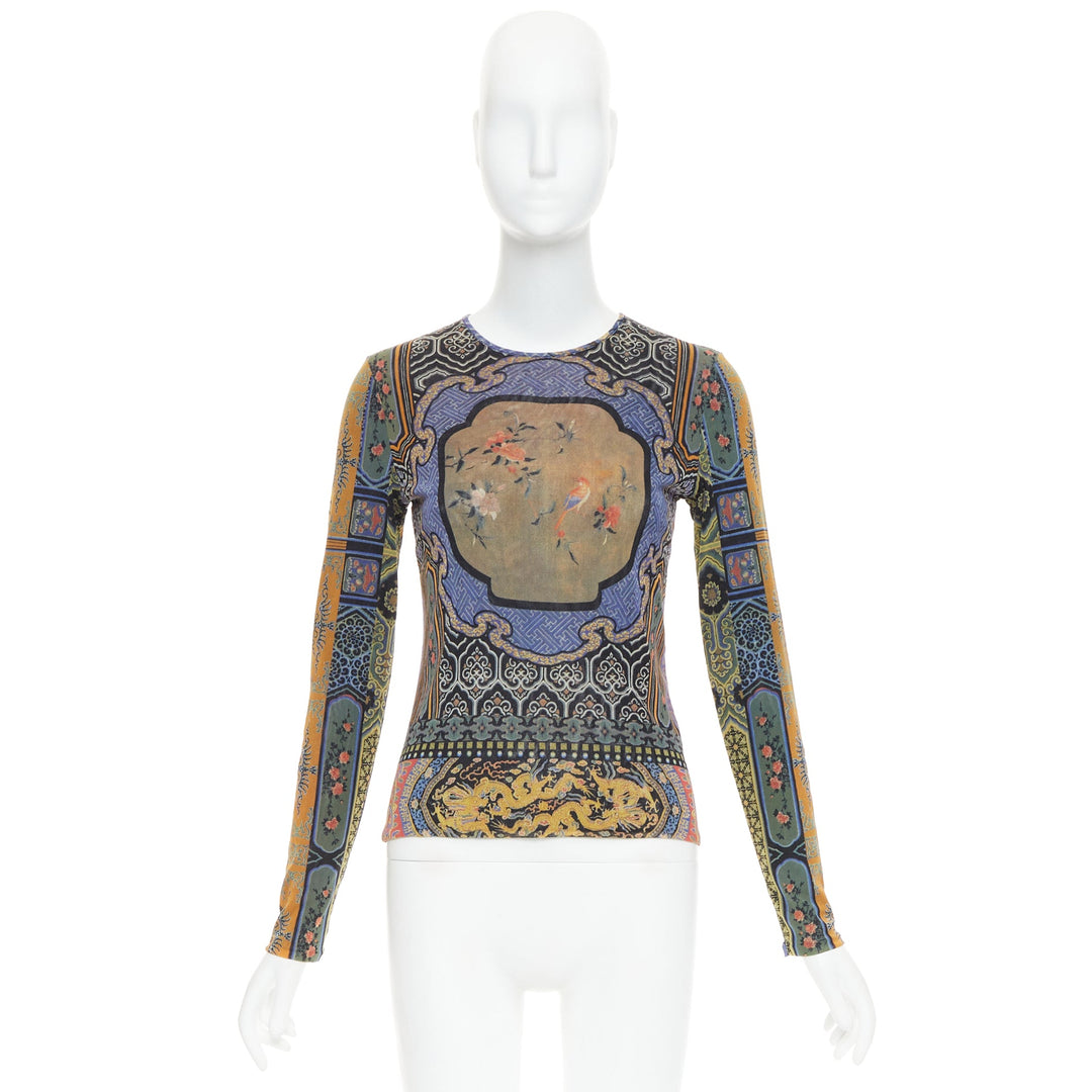 VIVIENNE TAM purple Dynasty chinoiserie dragon birds print long sleeve top