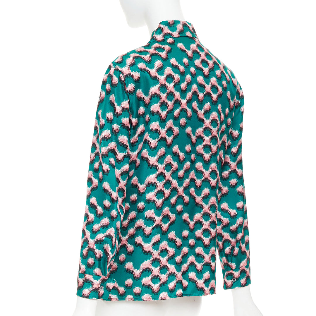PRADA  100% silk green pink geometric print long sleeve shirt IT38 XS