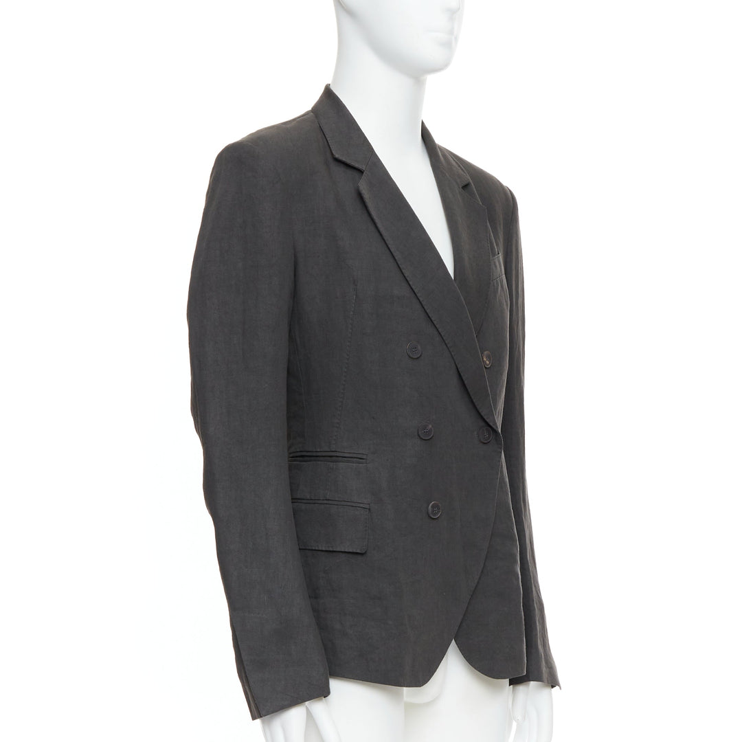 HAIDER ACKERMANN 100% linen grey double breasted blazer jacket S
