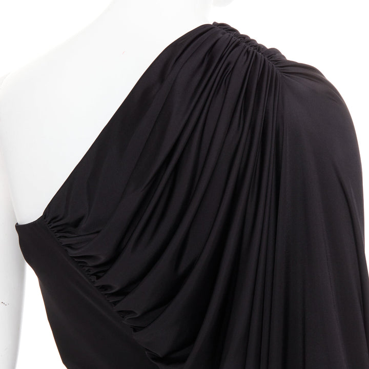 SAINT LAURENT 2023 black viscose jersey ruched one sleeve dress gown FR40 L