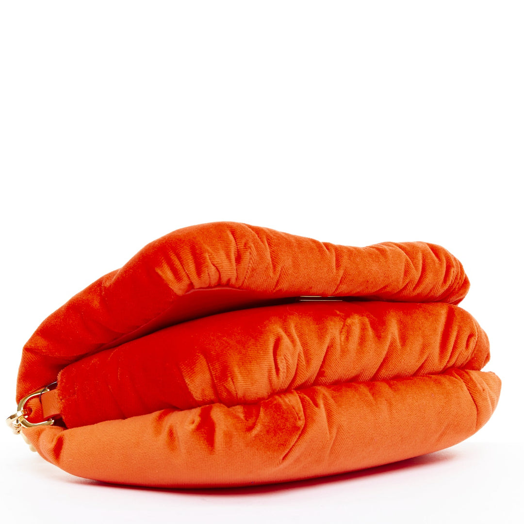 LOEWE Mini Goya Puffer coral red orange velvet gold chain puffer cushion bag