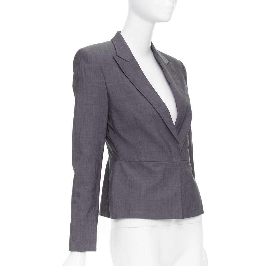 GUCCI Tom Ford 2004 Runway monogram lined grey silk wool single blazer IT38 XS