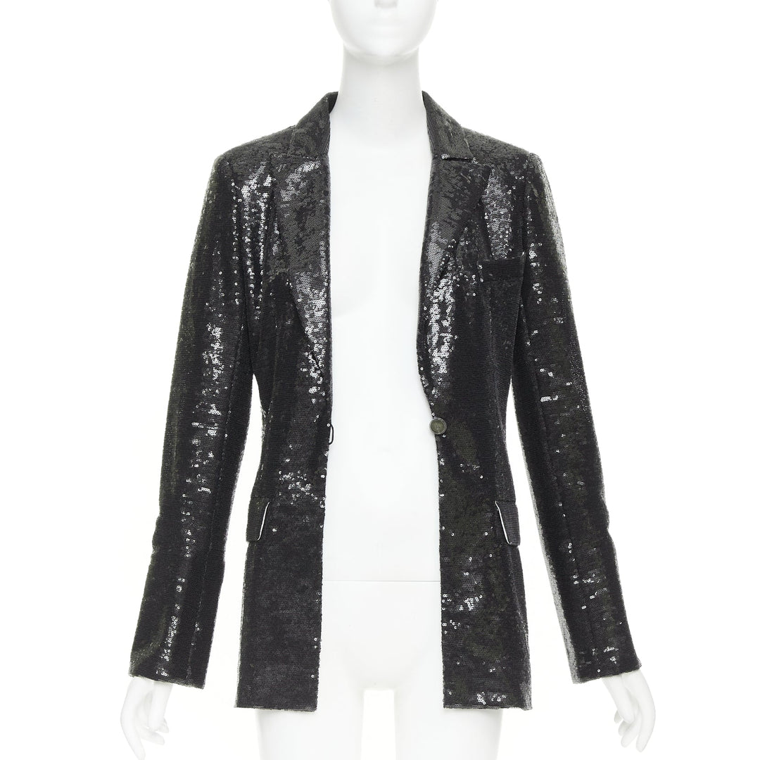CHANEL 09C Runway Miami black sequin notched collar tailored blazer FR40 L
