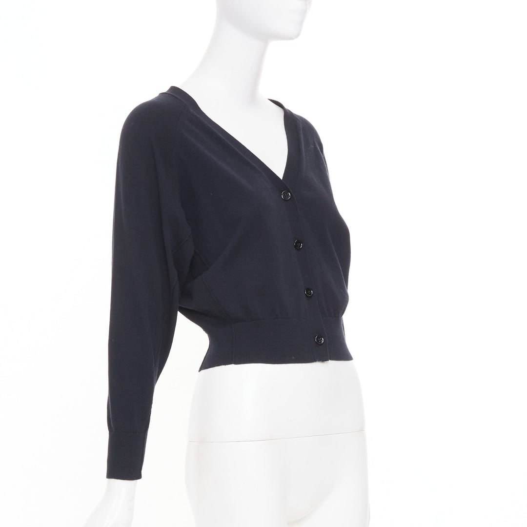 DOROTHEE SCHUMACHER black cotton blend deep v neck cropped knit cardigan US0 XS