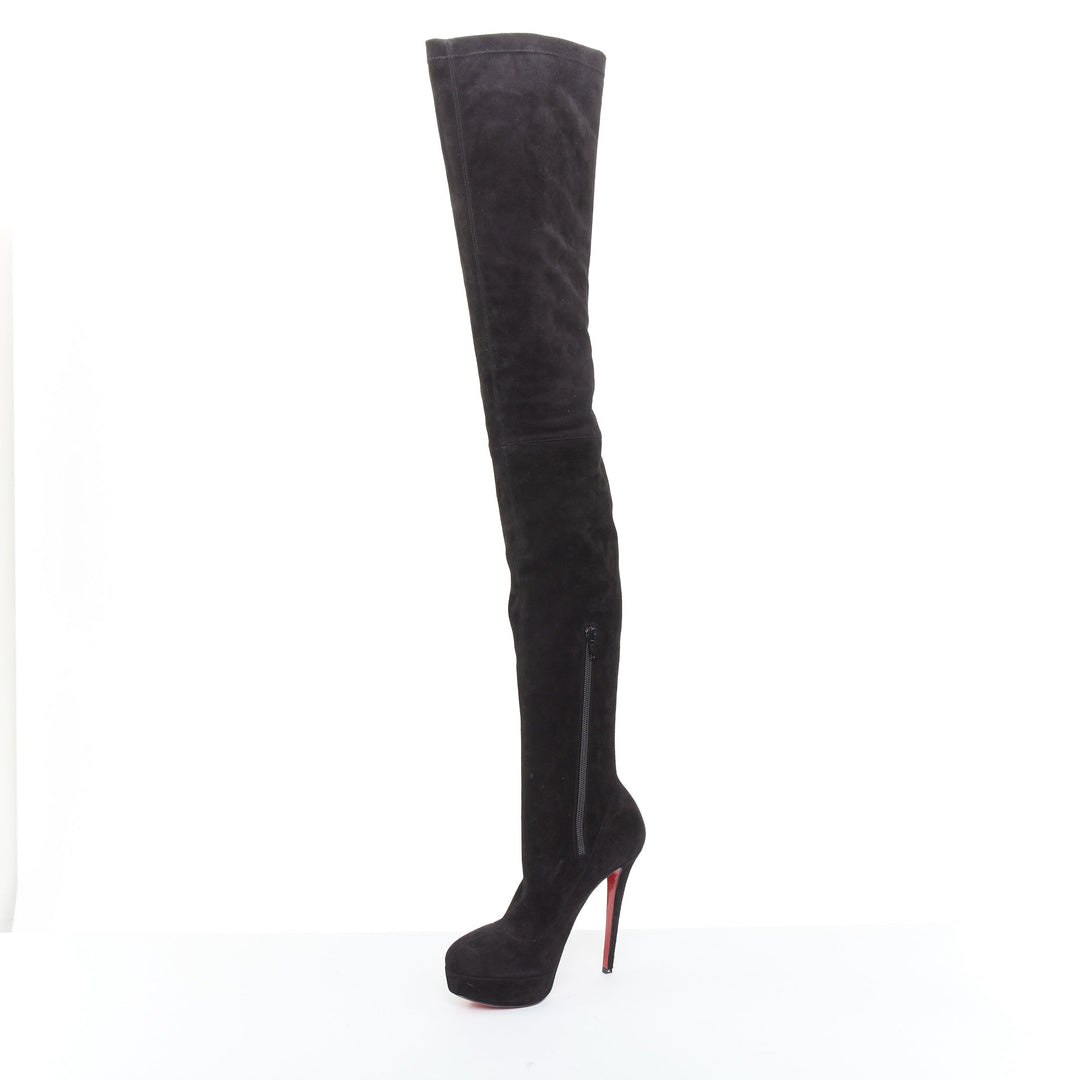 CHRISTIAN LOUBOUTIN Monicarina 160 black suede over knee platform boots EU37.5