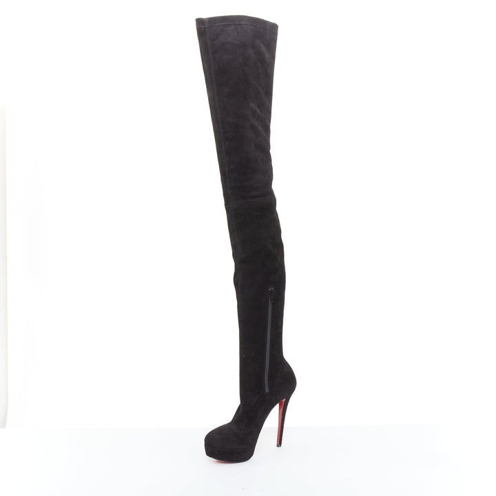 CHRISTIAN LOUBOUTIN Monicarina 160 black suede over knee platform boots EU37.5