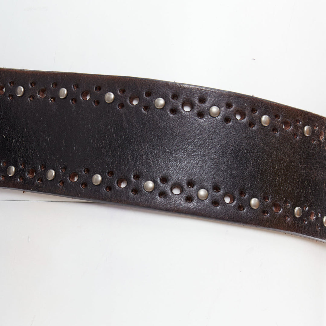 SAINT LAURENT brown leather silver studs eyelet buckle belt 85cm