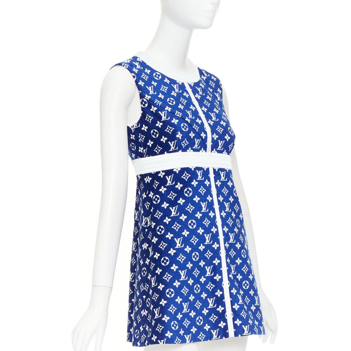 LOUIS VUITTON 2022 RW222W Blue France Monogram jacquard knit A line dress FR36 S