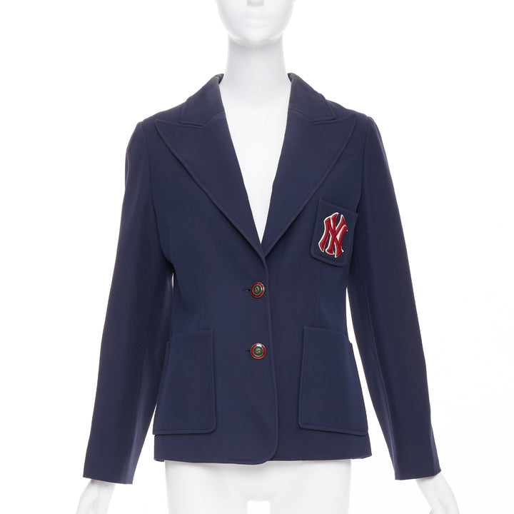 GUCCI NY Yankees 2018 Alessandro Michele navy wool silk blazer jacket IT42 M