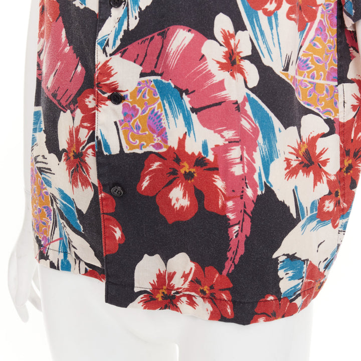 SAINT LAURENT 2020 Hibiscus Hawaiian heavy washed lyocell casual camp shirt S