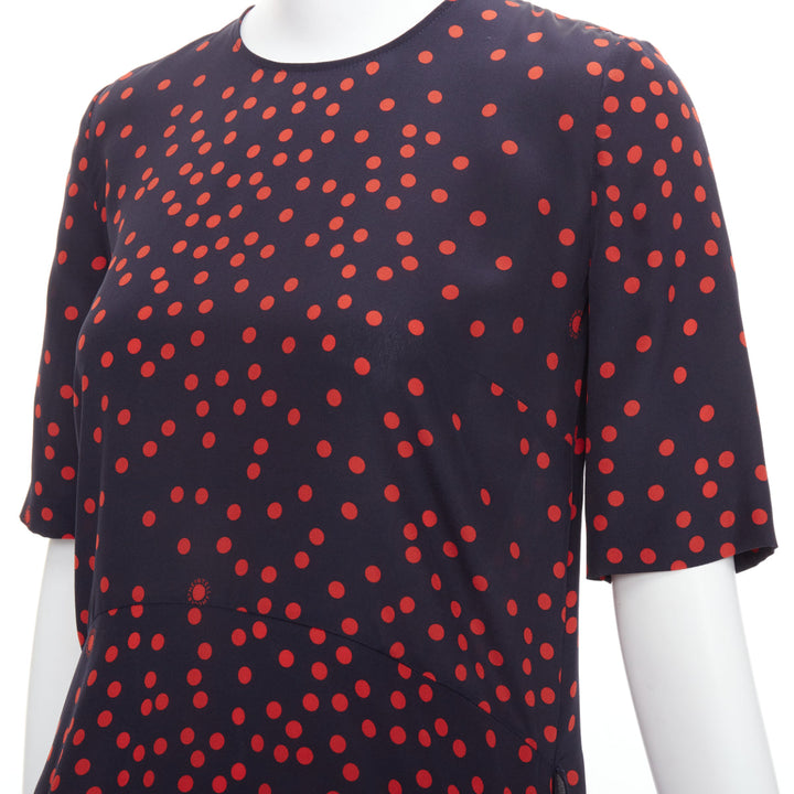 STELLA MCCARTNEY 2019 red navy silk polka dot fringe trim top IT38 XS