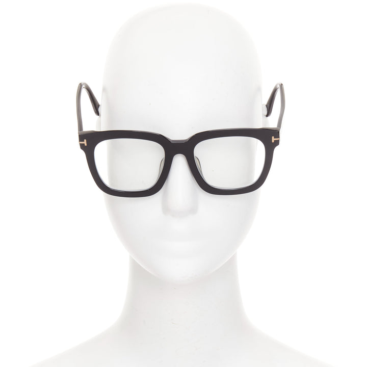 TOM FORD Sari TF690-F black acetate silver T bar oversized optical frame glasses