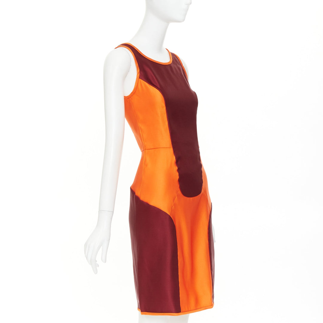rare MIU MIU 2008 Runway Vintage Sportif geometric silk satin dress IT38 XS