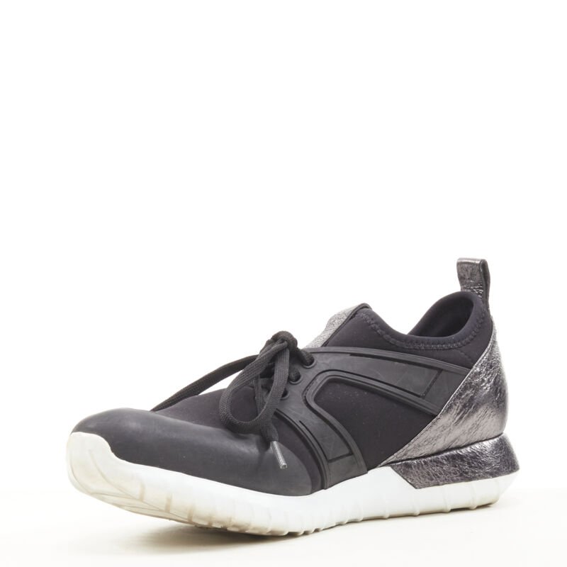 MONCLER black neoprene plastic caged metallic leather heel sports sneaker EU37