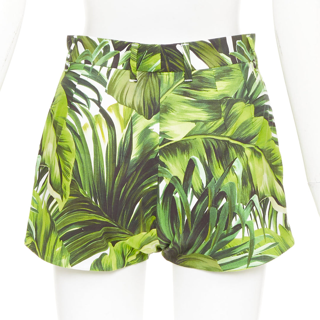DOLCE GABBANA 2016 Banana Leaf botanical green cotton shorts IT38 XS