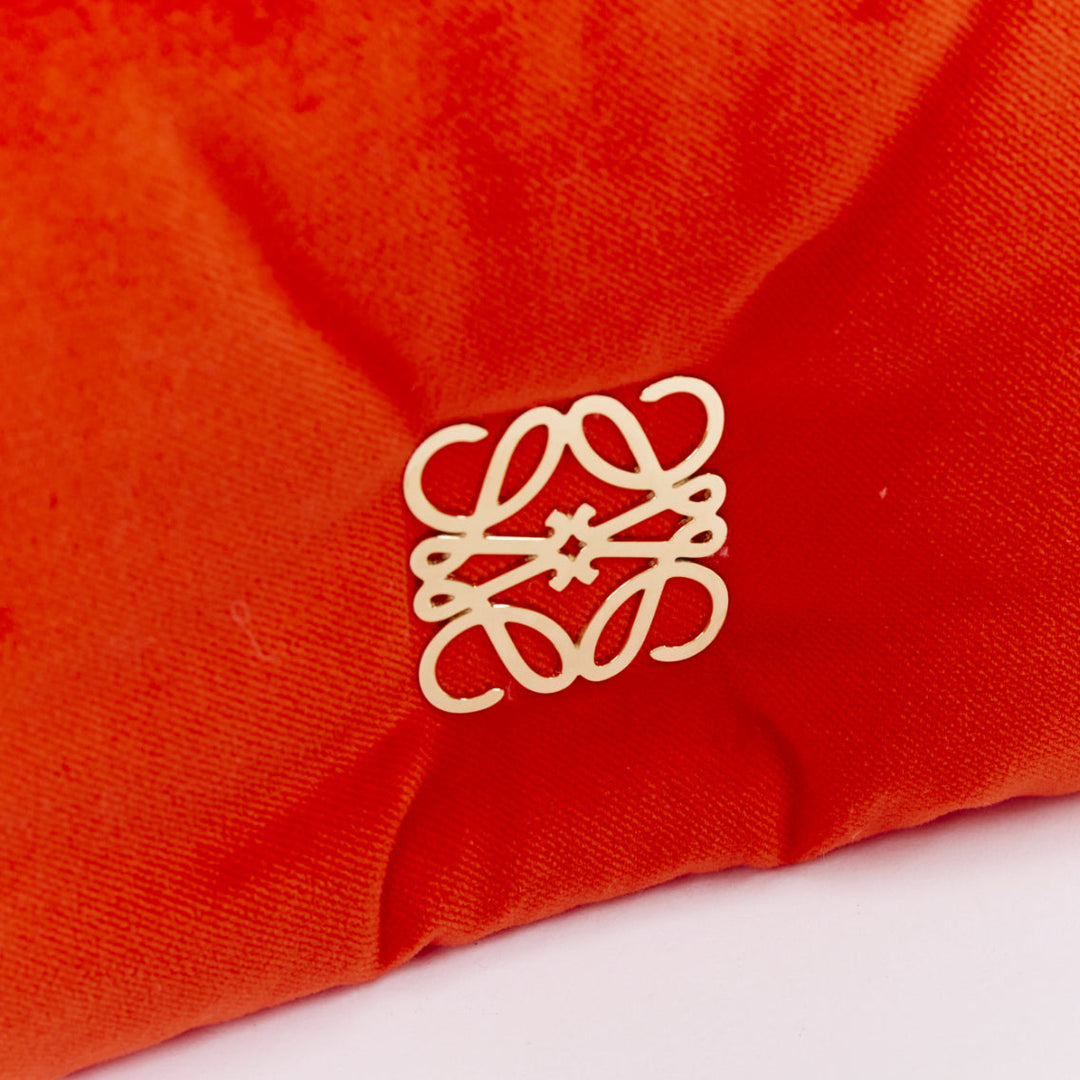 LOEWE Mini Goya Puffer coral red orange velvet gold chain puffer cushion bag