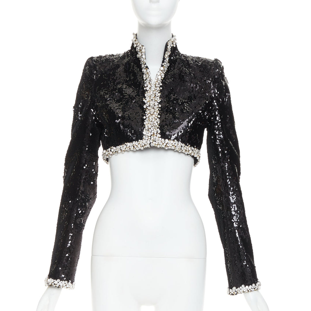 ALEXANDRE VAUTHIER COUTURE SS2025 Runway black sequin silver crystal crop jacket