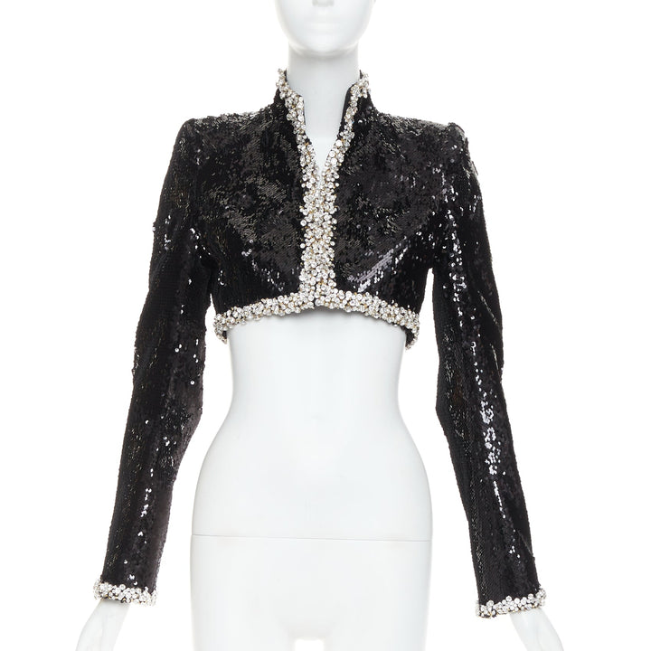ALEXANDRE VAUTHIER COUTURE SS2025 Runway black sequin silver crystal crop jacket