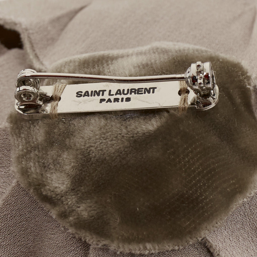rare SAINT LAURENT 2022 Large Wild Rose flower light grey crush velvet brooch