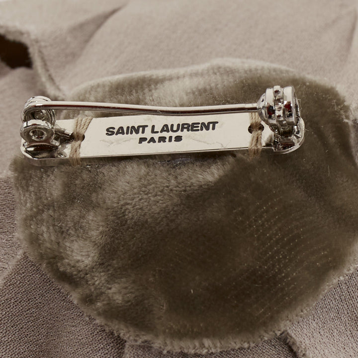 rare SAINT LAURENT 2022 Large Wild Rose flower light grey crush velvet brooch