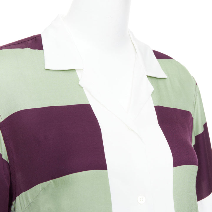 DRIES VAN NOTEN Clive 8142 green purple striped bowling shirt FR34 XS