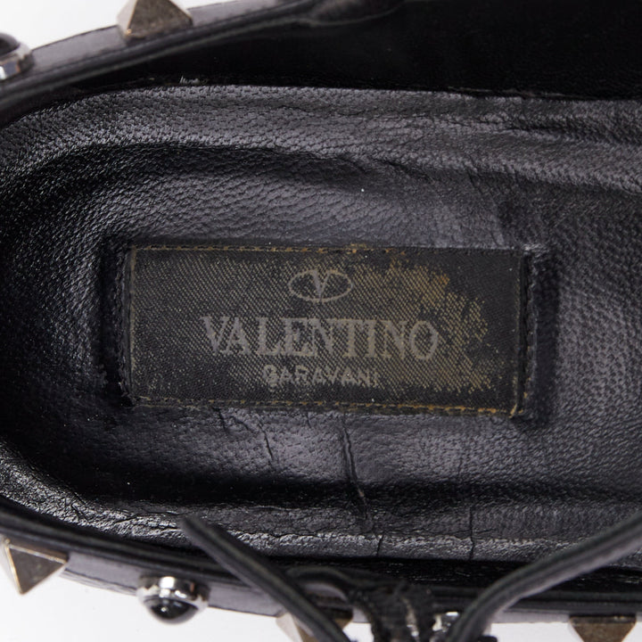 VALENTINO Rockstud black calf mixed stone stud caged ballet flats EU37.5